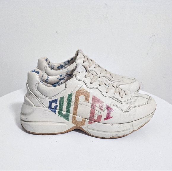 Gucci Rhyton cream chunky rainbow glitter logo casual sneakers size 36.5 - Picture 5 of 11
